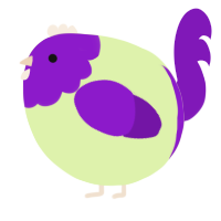 A apple and violet chicken with a head pattern