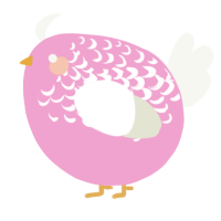 A pink and white chicken with a half-lace pattern