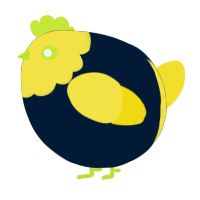A tumblr and yellow chicken with a head pattern