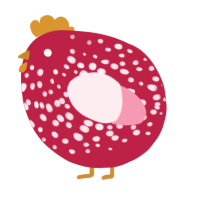 A crimson and rose chicken with a speckle pattern