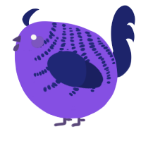 A blurple and navy chicken with a half-bar pattern