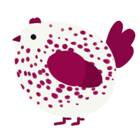 A white and maroon chicken with a speckle pattern