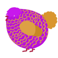 A amethyst and orange chicken with a lace pattern
