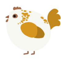 A white and ochre chicken with a neck-speckle pattern