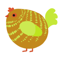A ochre and lime chicken with a bar pattern
