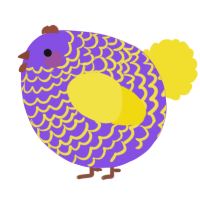 A blurple and yellow chicken with a lace pattern