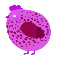 A orchid and maroon chicken with a speckle pattern