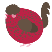 A crimson and bark chicken with a speckle pattern