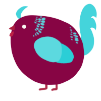 A maroon and aqua chicken with a neck-band pattern