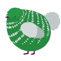 A viridian and silver chicken with a bar pattern