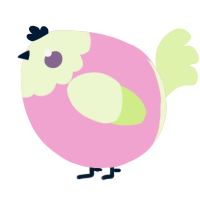 A pink and apple chicken with a head pattern