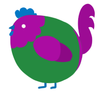 A viridian and plum chicken with a head pattern