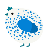 A white and sapphire chicken with a speckle pattern