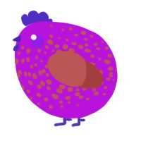 A amethyst and red chicken with a speckle pattern
