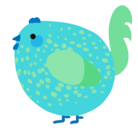A aqua and spring chicken with a speckle pattern