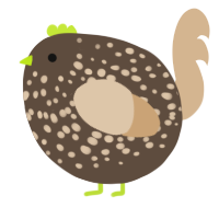 A bark and beige chicken with a speckle pattern