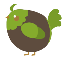 A bark and chartreuse chicken with a head pattern