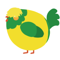A yellow and viridian chicken with a head pattern