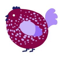 A maroon and lilac chicken with a speckle pattern