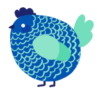 A ultramarine and mint chicken with a lace pattern