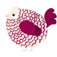 A cream and maroon chicken with a lace pattern