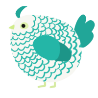 A white and turquoise chicken with a lace pattern