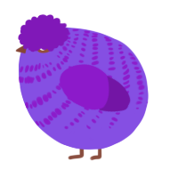 A blurple and violet chicken with a bar pattern