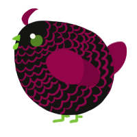 A black and maroon chicken with a lace pattern