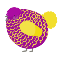 A plum and yellow chicken with a lace pattern