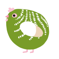 A chartreuse and cream chicken with a half-bar pattern