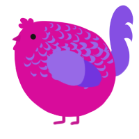 A fuchsia and blurple chicken with a half-lace pattern