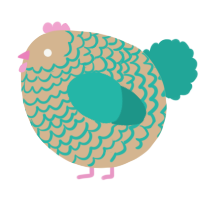A beige and turquoise chicken with a lace pattern