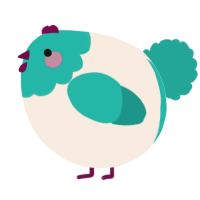 A cream and turquoise chicken with a head pattern