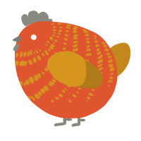 A vermilion and ochre chicken with a bar pattern