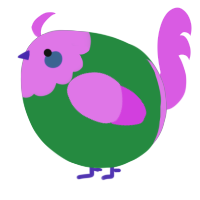 A viridian and orchid chicken with a head pattern