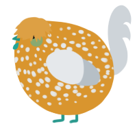 A orange and mist chicken with a speckle pattern