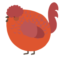 A vermilion and red chicken with a half-lace pattern