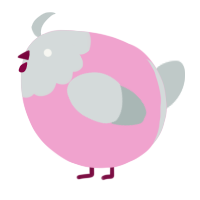 A pink and silver chicken with a head pattern