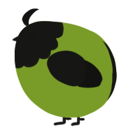 A chartreuse and black chicken with a head pattern