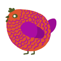 A vermilion and plum chicken with a lace pattern