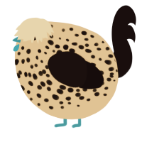 A beige and black chicken with a speckle pattern