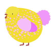 A yellow and lavender chicken with a speckle pattern