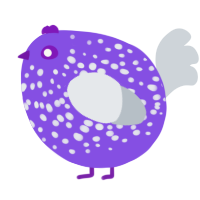 A blurple and mist chicken with a speckle pattern