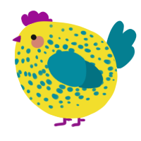 A yellow and sea chicken with a speckle pattern