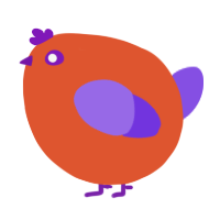 A vermilion and blurple chicken