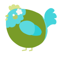 A chartreuse and aqua chicken with a head pattern