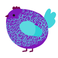 A violet and aqua chicken with a double-lace pattern