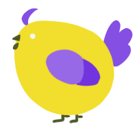 A yellow and blurple chicken