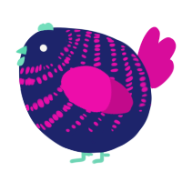 A navy and fuchsia chicken with a bar pattern