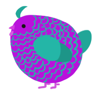 A amethyst and turquoise chicken with a lace pattern
